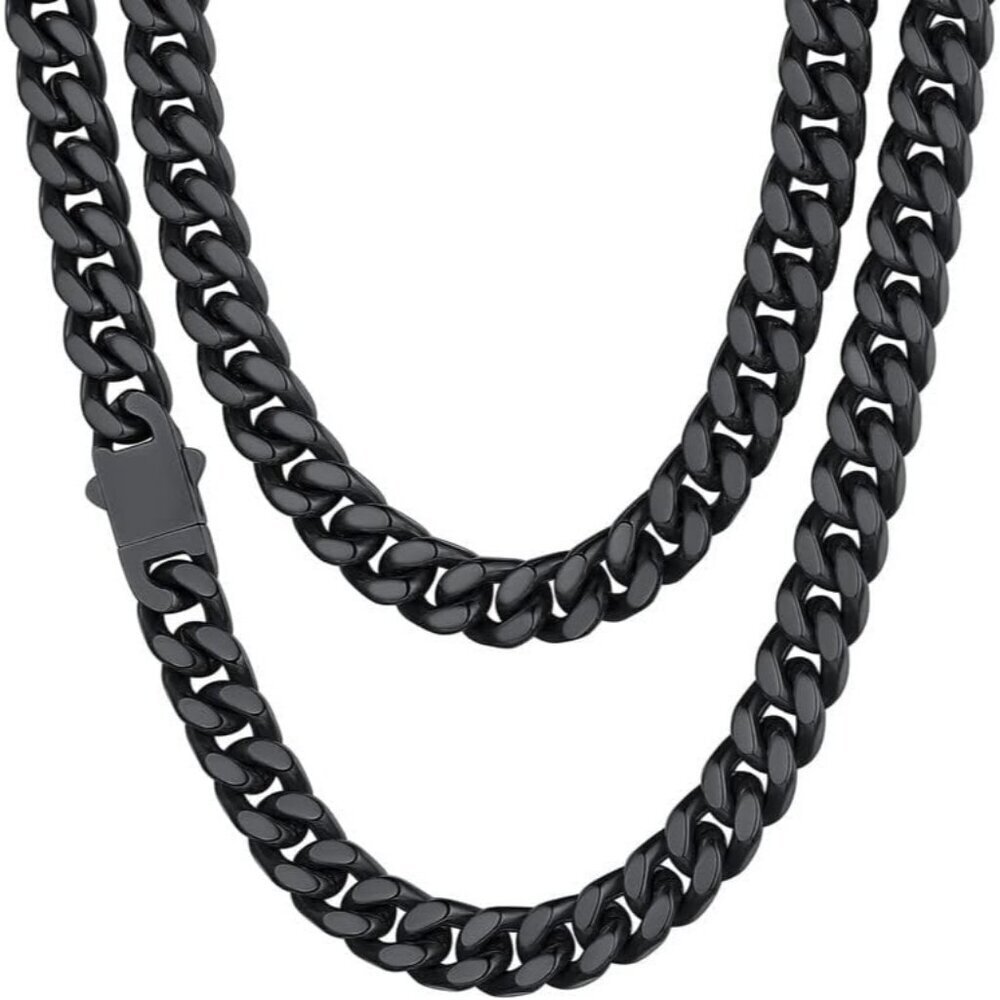 Men's 9mm Width Steel Black 18K Gold Plated Cuban Durable Hip Hop Chain Jewelry